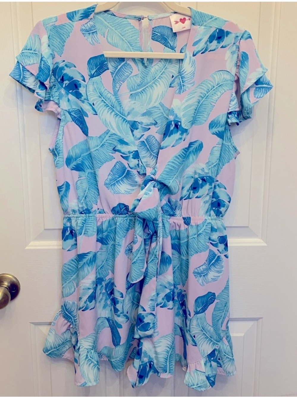 Buddy Love Blue & Light Pink Tropical Print Romper
